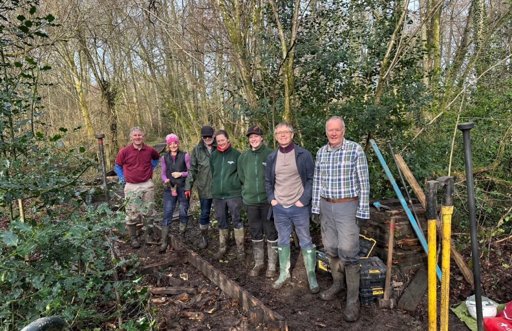 Volunteers at the East Woodhay boardwork Volunteers at the East Woodhay boardwork